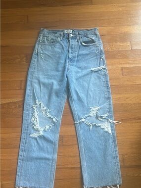 AGOLDE Light Blue Distressed Straight-Leg Jeans